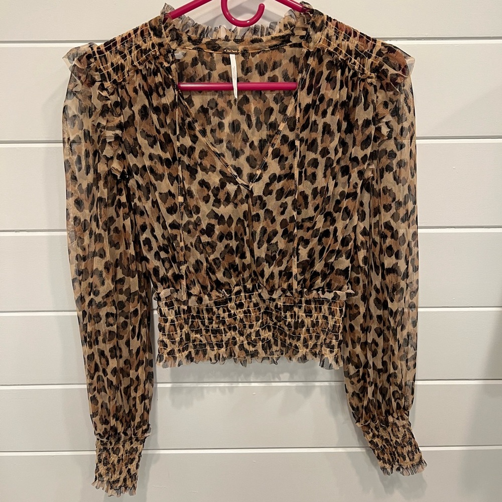 Cheetah Print Free People Long Sleeve Top